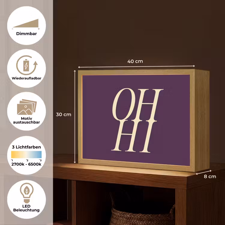 Oh hi - Paars - Minimalistisch Light Box met batterij (Wandlamp) middel -USP_websiteoverzichtDE
