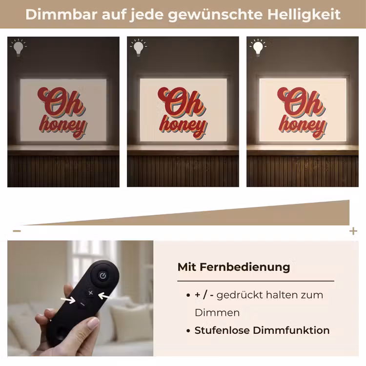Oh honey - Rood - Schaduw Light Box met batterij (Wandlamp) middel -USP_dimbaarDE