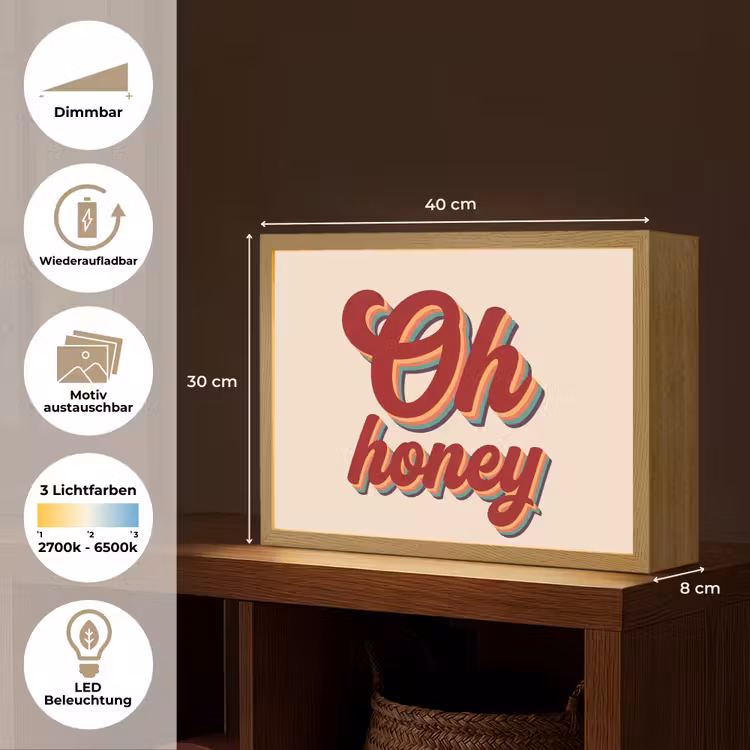 Oh honey - Rood - Schaduw Light Box met batterij (Wandlamp) middel -USP_websiteoverzichtDE