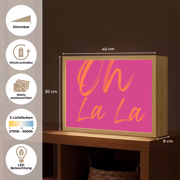 Oh la la - Oranje - Roze Light Box met batterij (Wandlamp) middel -USP_websiteoverzichtDE