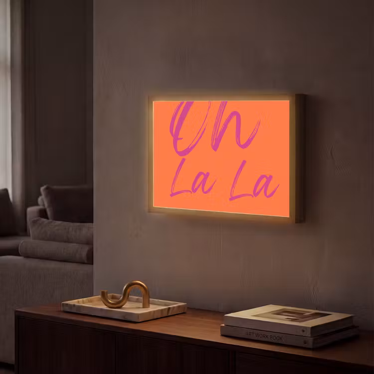 Oh la la - Oranje - Roze - Grafisch Light Box met batterij (Wandlamp) middel -sfeer1