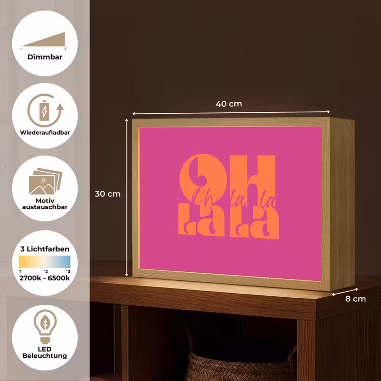Oh la la - Roze - Oranje - Gestapelde letters Light Box met batterij (Wandlamp) middel -USP_websiteoverzichtDE