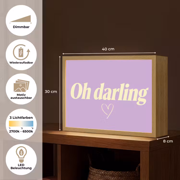 Oh darling - Hart - Paars Light Box met batterij (Wandlamp) middel -USP_websiteoverzichtDE