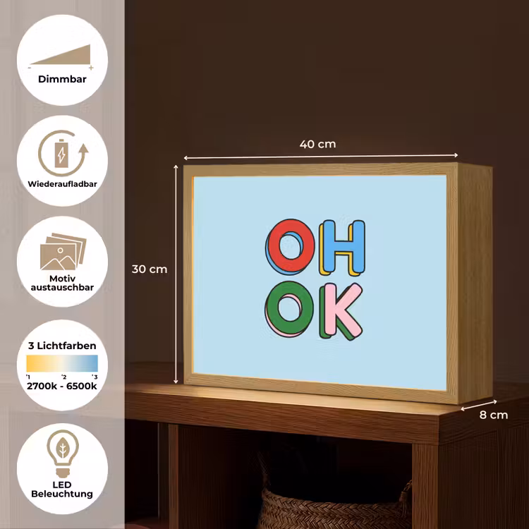 Oh ok - Blauw - Kleurrijk Light Box met batterij (Wandlamp) middel -USP_websiteoverzichtDE