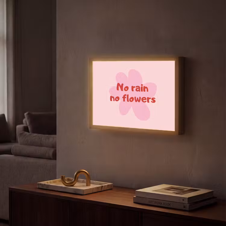 No rain no flowers - Bloem - Roze Light Box met batterij (Wandlamp) middel -sfeer1