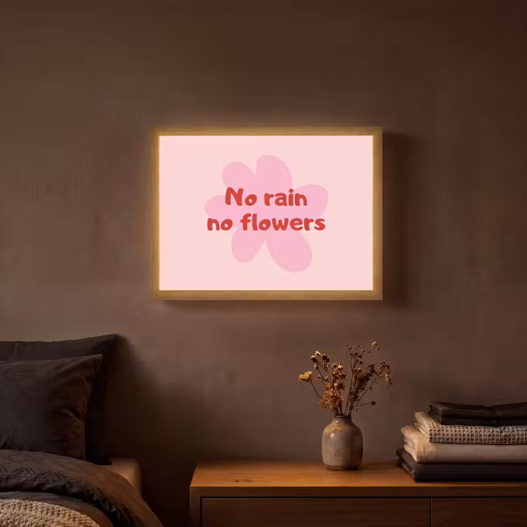 No rain no flowers - Bloem - Roze Light Box met batterij (Wandlamp) middel -sfeer4
