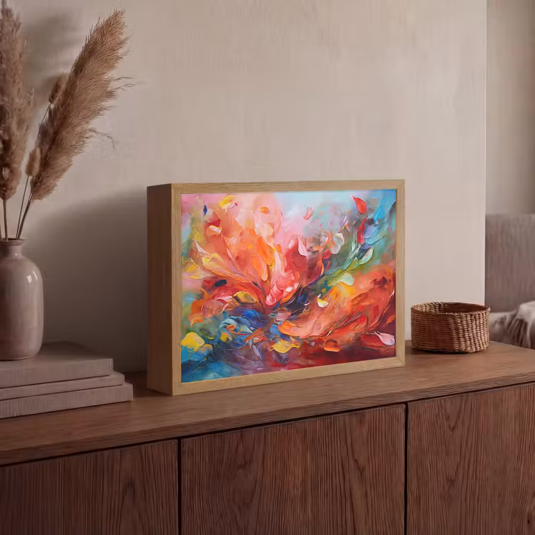Olieverf - Kunst - Abstract - Kleurrijk Light Box met batterij (Wandlamp) middel -sfeer2