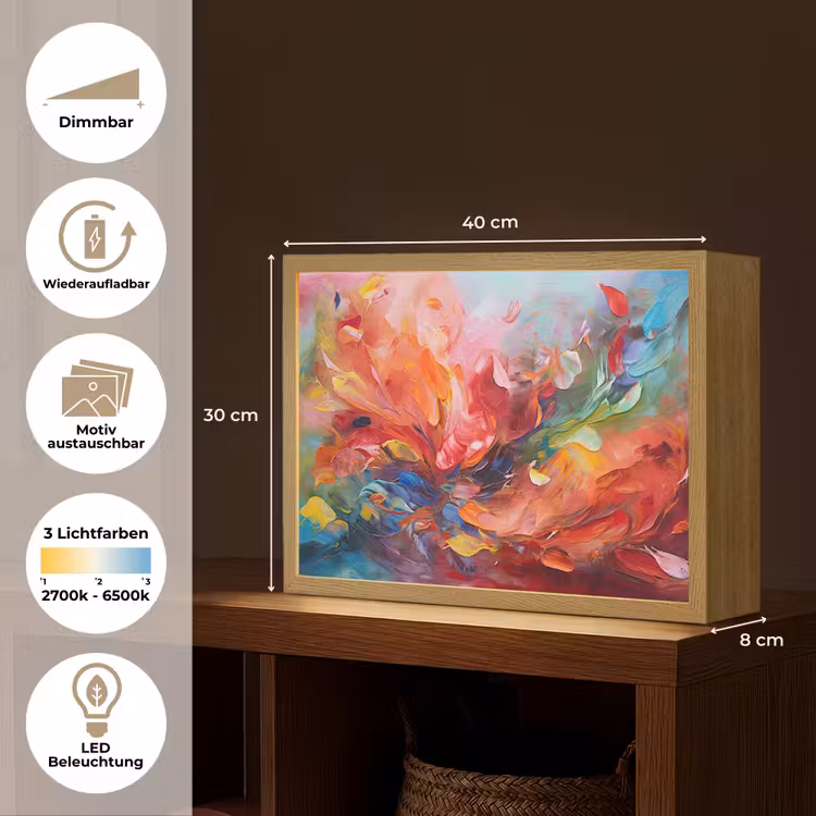 Olieverf - Kunst - Abstract - Kleurrijk Light Box met batterij (Wandlamp) middel -USP_websiteoverzichtDE