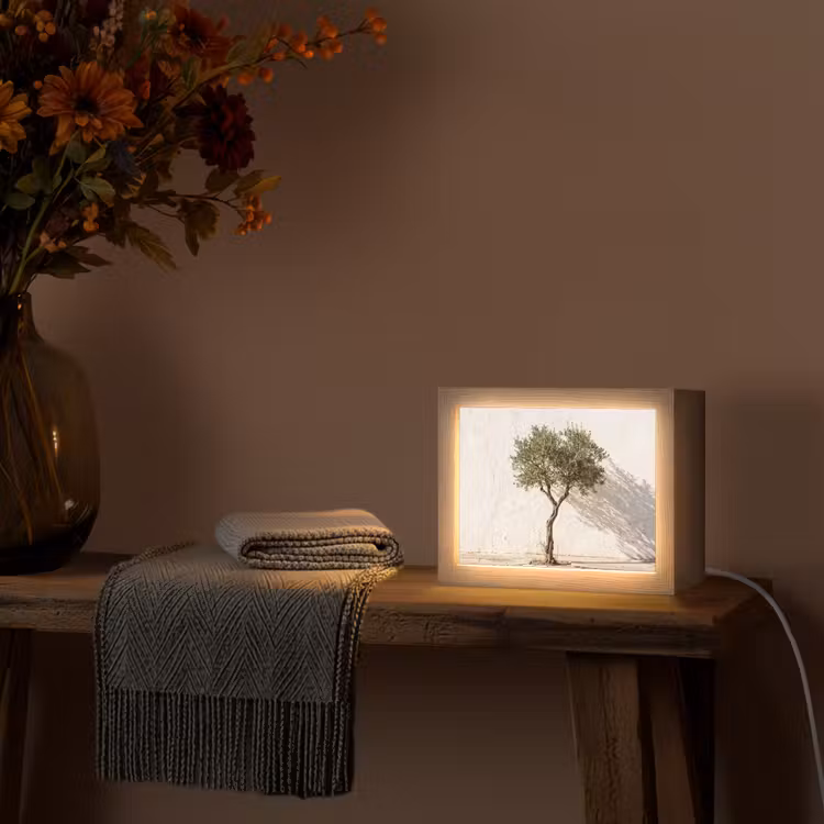 Lightbox - Wandleuchte - Olivenbaum – Wand – weiß - Olijfboom - muur - wit Light Box met kabel (Wandlamp) klein