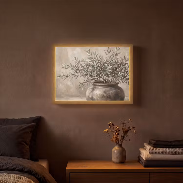 Olijfplant - Aardenpot - Abstract - Beige Light Box met batterij (Wandlamp) middel -sfeer4