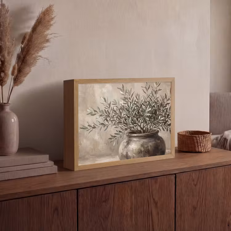 Olijfplant - Aardenpot - Abstract - Beige Light Box met batterij (Wandlamp) middel -sfeer2