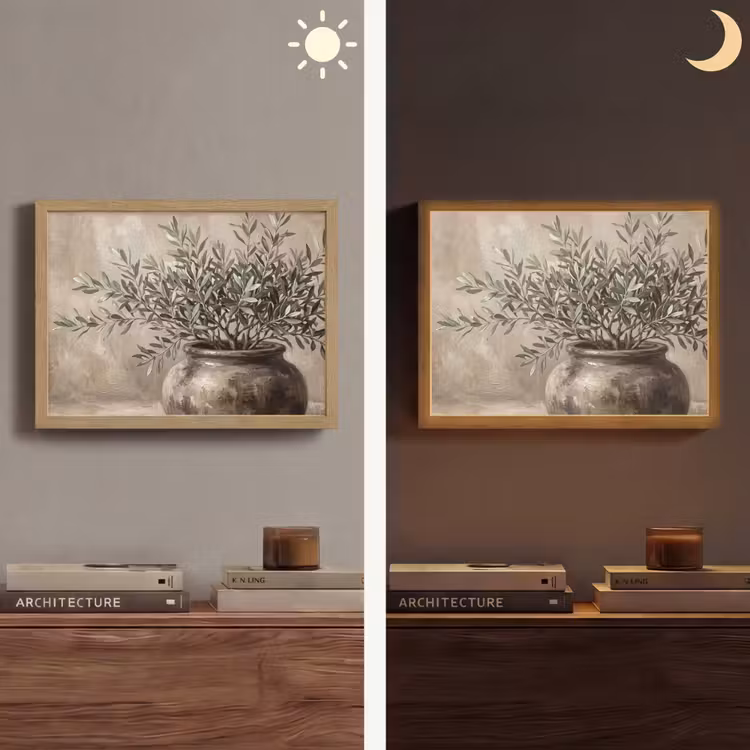 Olijfplant - Aardenpot - Abstract - Beige Light Box met batterij (Wandlamp) middel -sfeer3