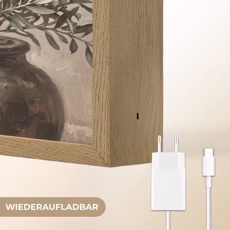 Olijfplant - Aardenpot - Abstract - Beige Light Box met batterij (Wandlamp) middel -USP_websiteoplaadbaarDE