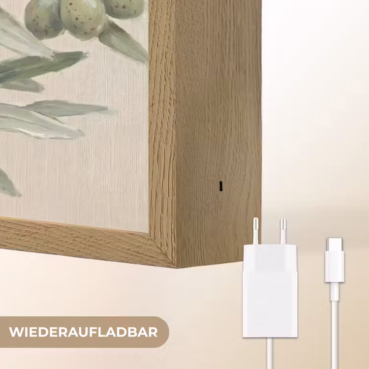 Olijftak - Bladeren - Natuur - Groen - Beige Light Box met batterij (Wandlamp) middel -USP_websiteoplaadbaarDE