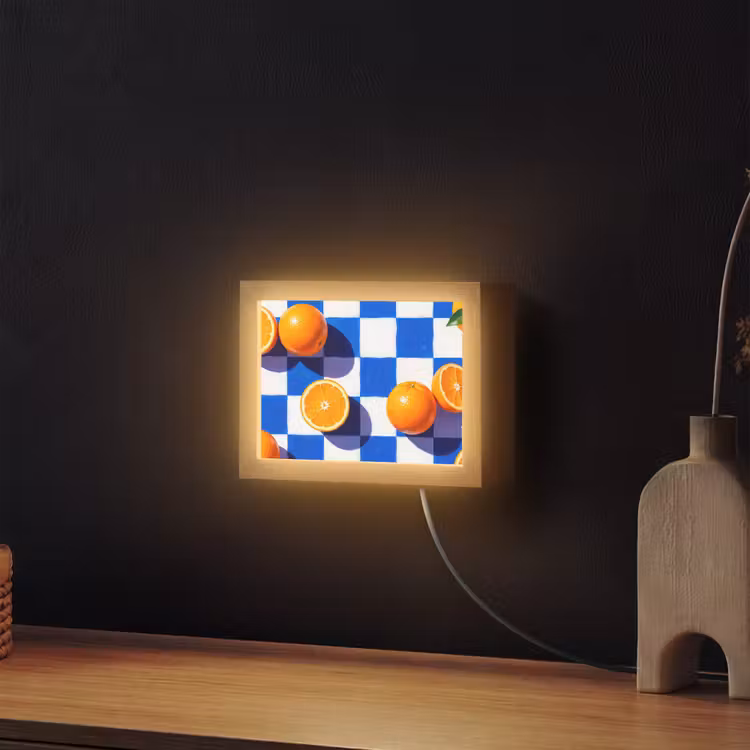 Lightbox - Wandleuchte - Orange – Kariert – Essen - Sinaasappel - Geruit - Eten Light Box met kabel (Wandlamp) klein