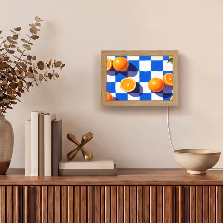 Lightbox - Wandleuchte - Orange – Kariert – Essen - Sinaasappel - Geruit - Eten Light Box met kabel (Wandlamp) klein