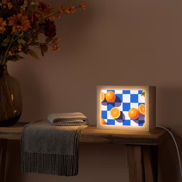 Lightbox - Wandleuchte - Orange – Kariert – Essen - Sinaasappel - Geruit - Eten Light Box met kabel (Wandlamp) klein