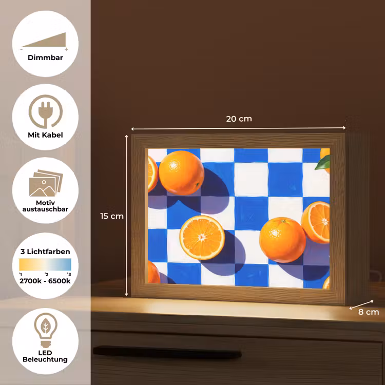 Lightbox - Wandleuchte - Orange – Kariert – Essen - Sinaasappel - Geruit - Eten Light Box met kabel (Wandlamp) klein
