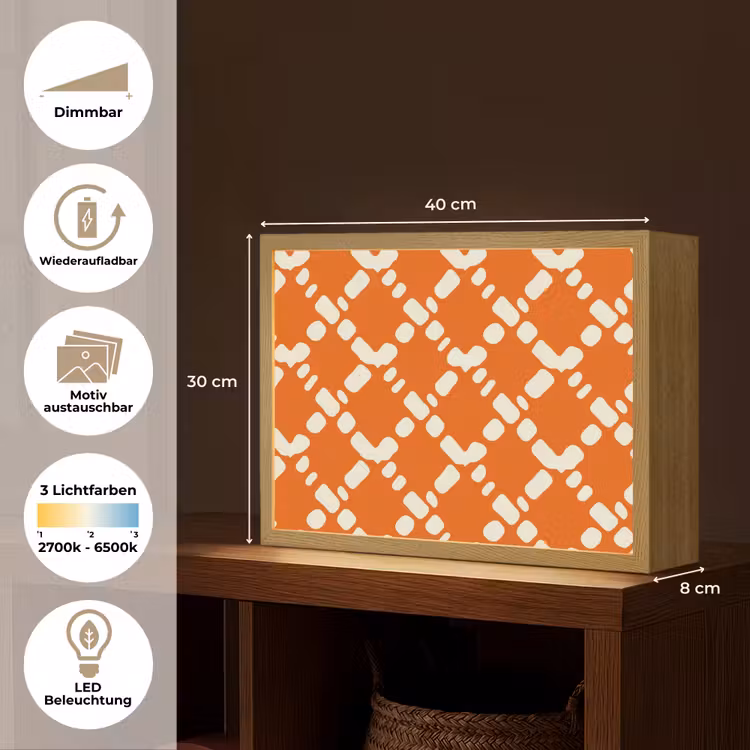 Oranje - Ruitpatroon - Wit Light Box met batterij (Wandlamp) middel 907 -USP_websiteoverzichtDE