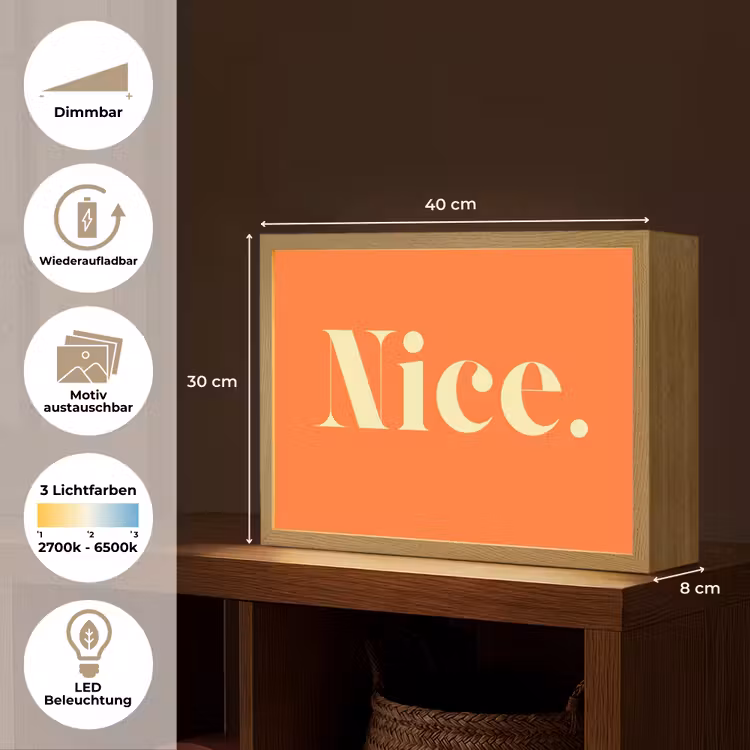 Oranje - Gebroken wit - Nice Light Box met batterij (Wandlamp) middel -USP_websiteoverzichtDE
