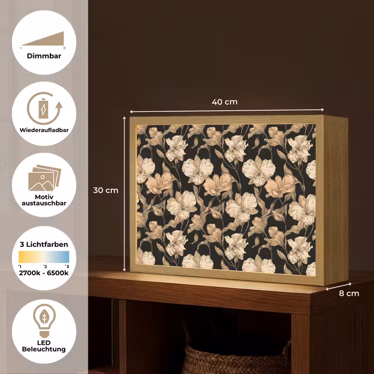 Orchideeën - Lijntekening - Patroon - Beige - Zwart Light Box met batterij (Wandlamp) middel 907 -USP_websiteoverzichtDE