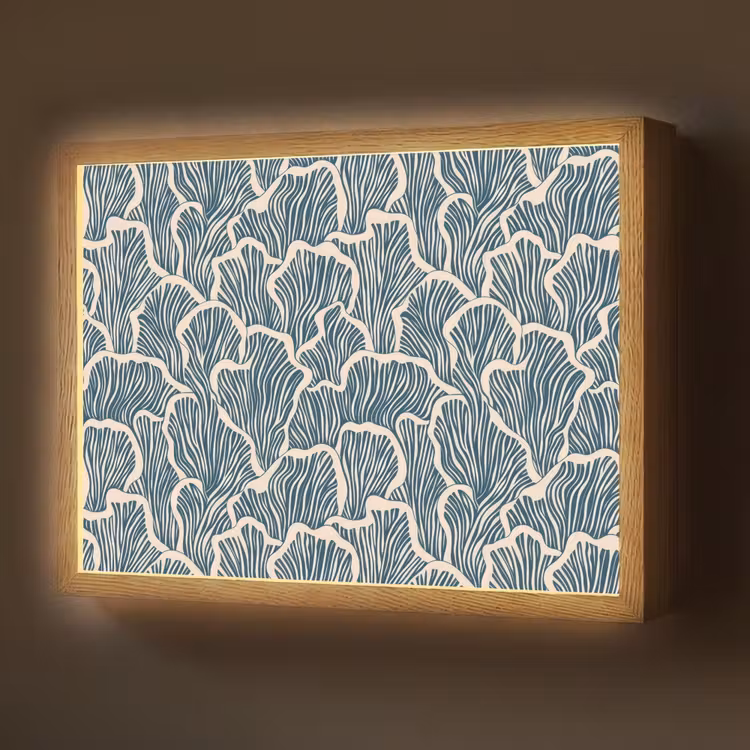 Organisch - Blauw - Crème - Schelpen Light Box met batterij (Wandlamp) middel 907 -z3d_website