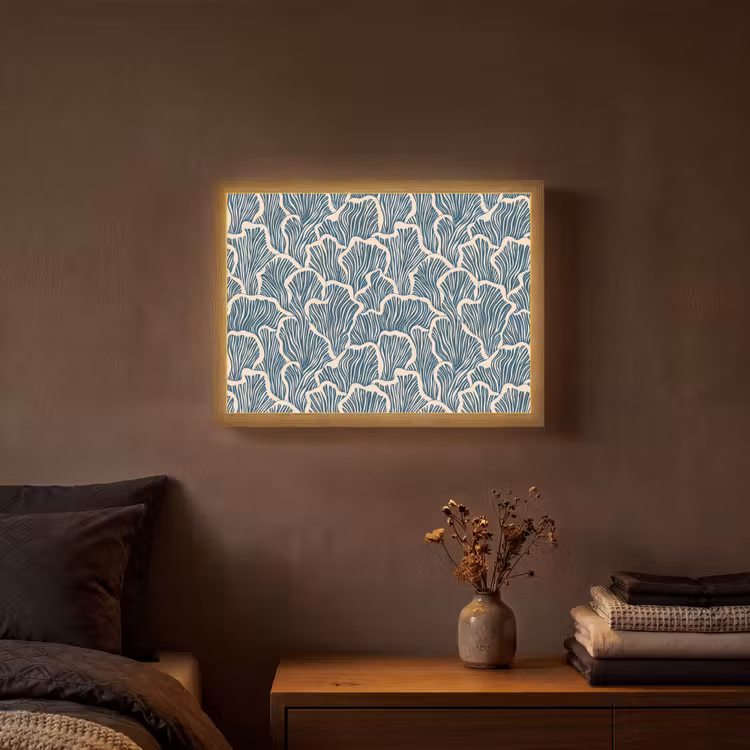 Organisch - Blauw - Crème - Schelpen Light Box met batterij (Wandlamp) middel 907 -sfeer4