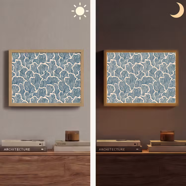 Organisch - Blauw - Crème - Schelpen Light Box met batterij (Wandlamp) middel 907 -sfeer3
