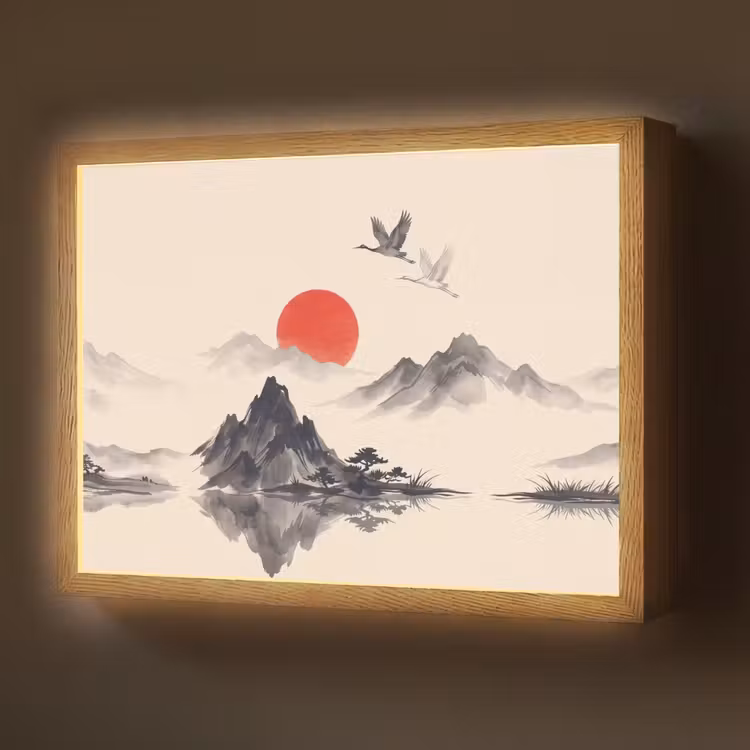 Oosters - Kraanvogels - Landschap Light Box met batterij (Wandlamp) middel -z3d_website