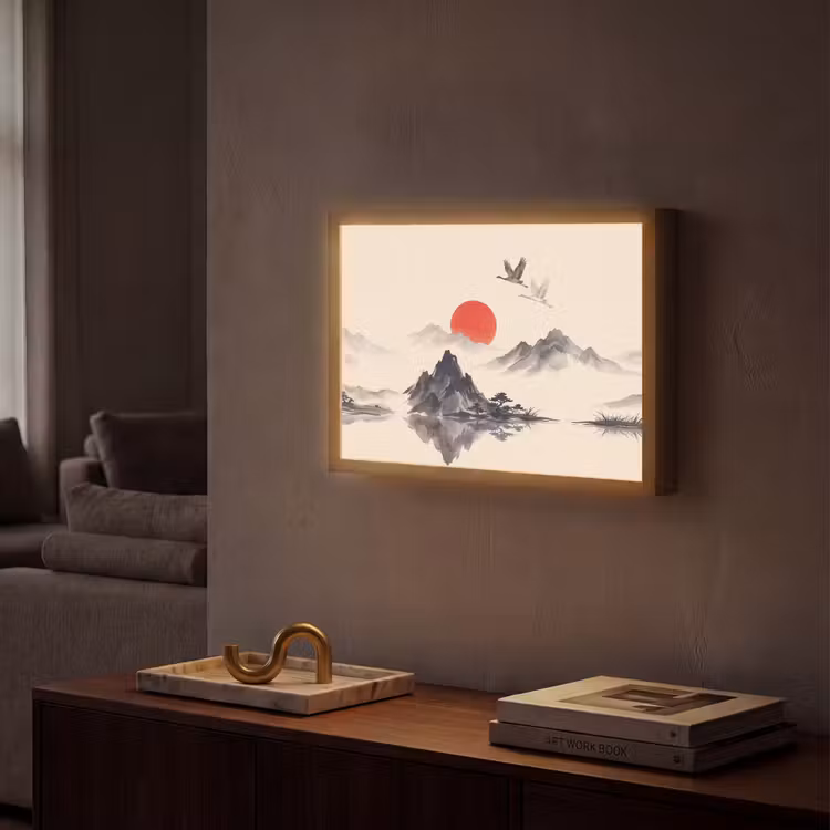 Oosters - Kraanvogels - Landschap Light Box met batterij (Wandlamp) middel -sfeer1