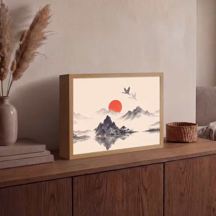 Oosters - Kraanvogels - Landschap Light Box met batterij (Wandlamp) middel -sfeer2