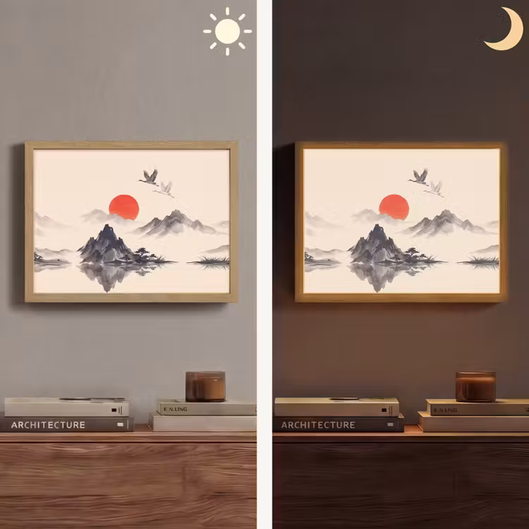 Oosters - Kraanvogels - Landschap Light Box met batterij (Wandlamp) middel -sfeer3