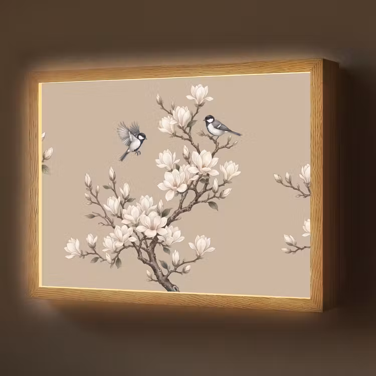 Oosters - Vogels - Beige Light Box met batterij (Wandlamp) middel -z3d_website