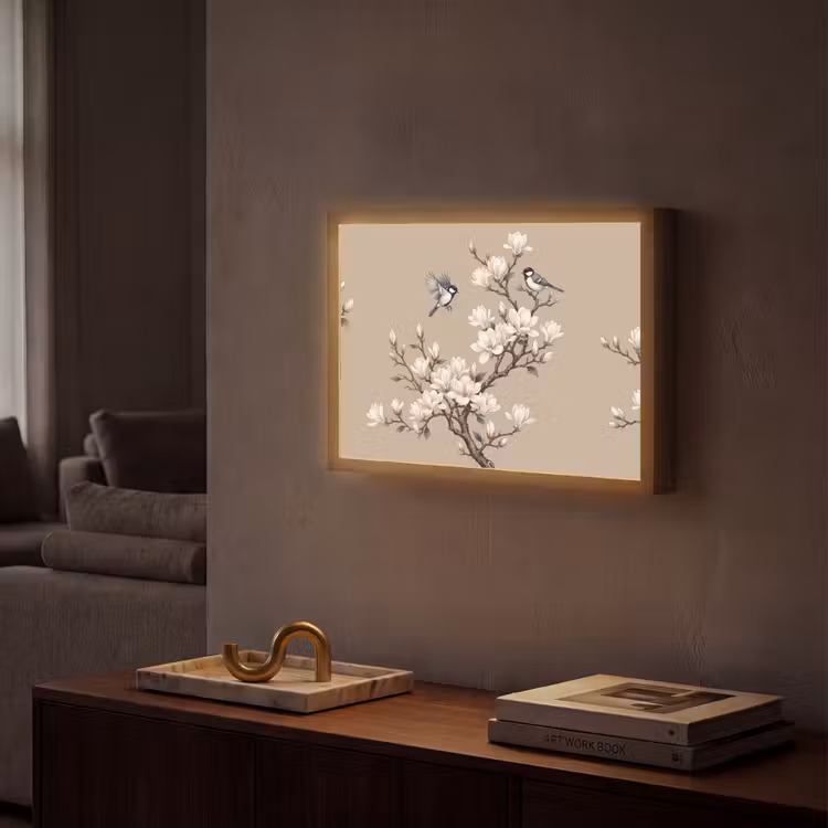 Oosters - Vogels - Beige Light Box met batterij (Wandlamp) middel -sfeer1