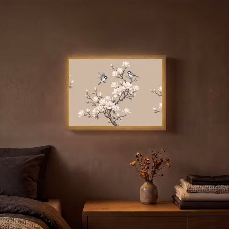 Oosters - Vogels - Beige Light Box met batterij (Wandlamp) middel -sfeer4