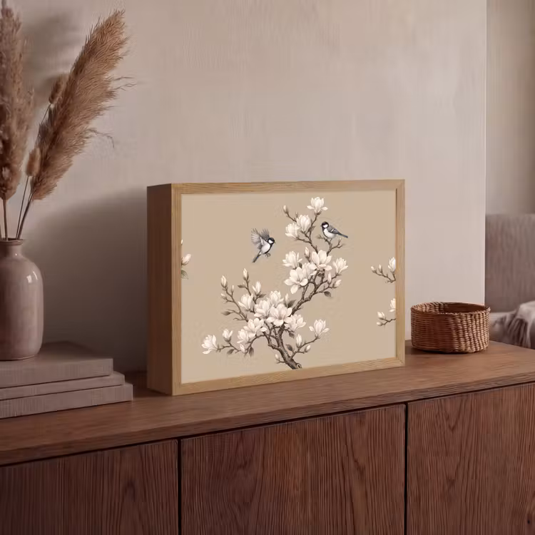 Oosters - Vogels - Beige Light Box met batterij (Wandlamp) middel -sfeer2