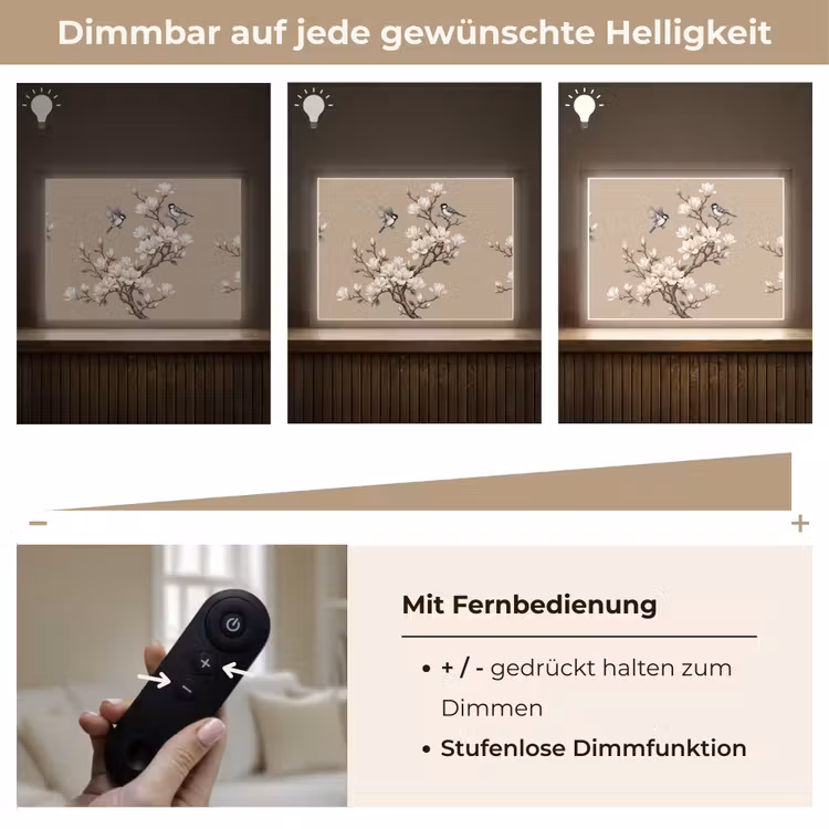 Oosters - Vogels - Beige Light Box met batterij (Wandlamp) middel -USP_dimbaarDE