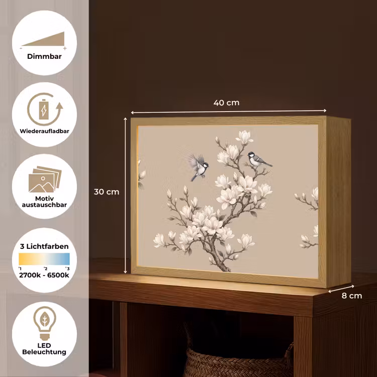 Oosters - Vogels - Beige Light Box met batterij (Wandlamp) middel -USP_websiteoverzichtDE