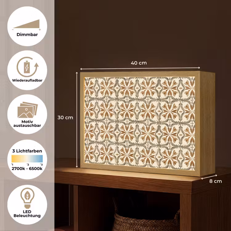 Siertegel - Patroon - Bruin Light Box met batterij (Wandlamp) middel 907 -USP_websiteoverzichtDE