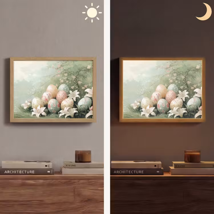 Paaseieren - Pasteltinten - Bloemen Light Box met batterij (Wandlamp) middel -sfeer3
