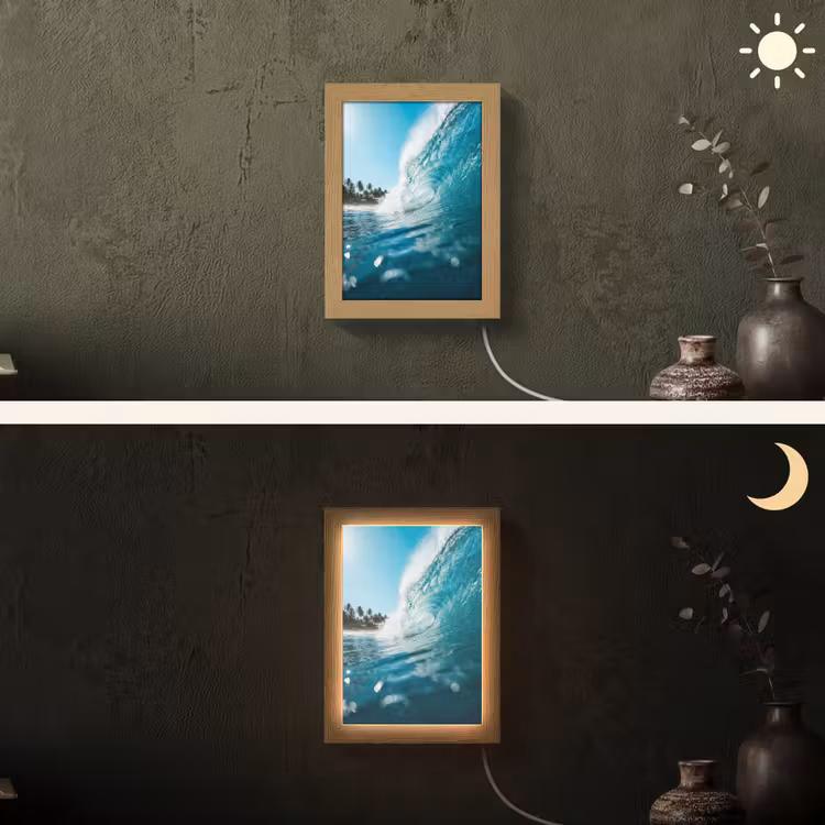 Oceaan - Golf - Strand - Natuur - Blauw Light Box met kabel (Wandlamp) klein -sfeer3
