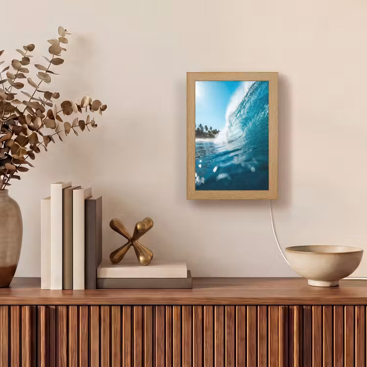 Oceaan - Golf - Strand - Natuur - Blauw Light Box met kabel (Wandlamp) klein -sfeer2
