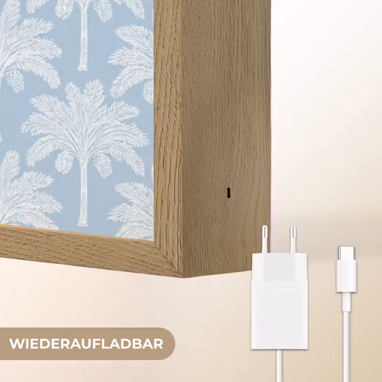 Palmboom - Modern - Blauw Light Box met batterij (Wandlamp) middel 907 -USP_websiteoplaadbaarDE