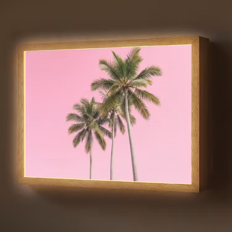 Palmboom - Tropisch - Pink Light Box met batterij (Wandlamp) middel -z3d_website