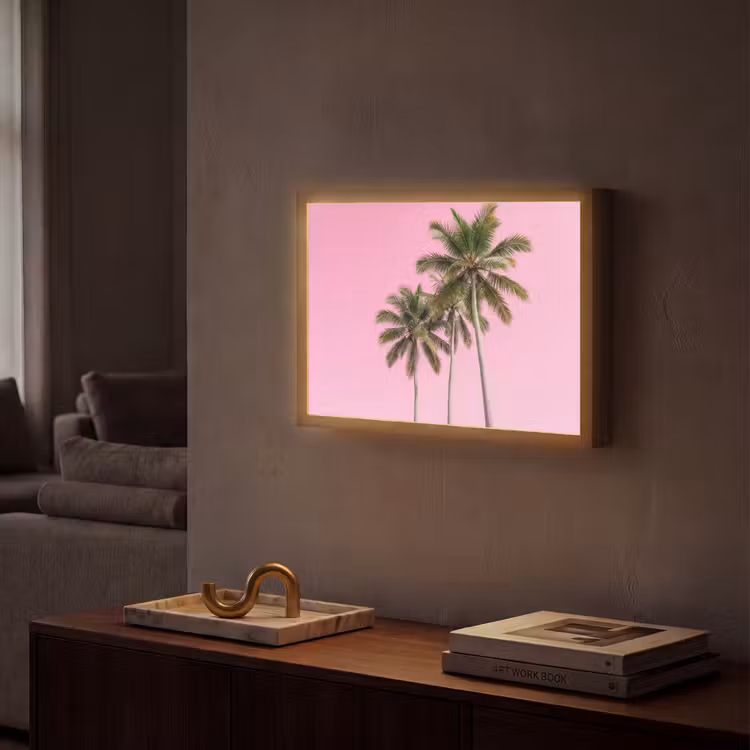 Palmboom - Tropisch - Pink Light Box met batterij (Wandlamp) middel -sfeer1