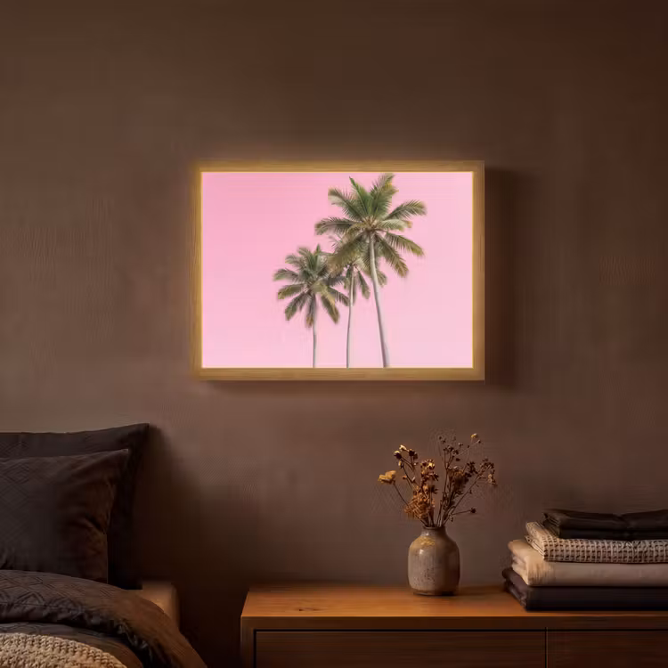 Palmboom - Tropisch - Pink Light Box met batterij (Wandlamp) middel -sfeer4