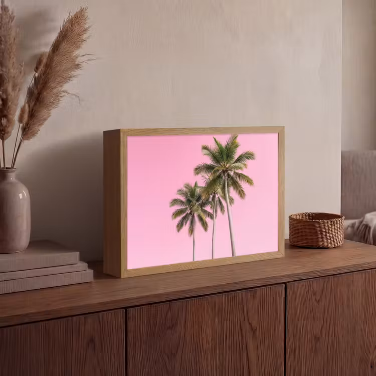 Palmboom - Tropisch - Pink Light Box met batterij (Wandlamp) middel -sfeer2