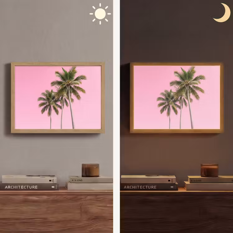 Palmboom - Tropisch - Pink Light Box met batterij (Wandlamp) middel -sfeer3