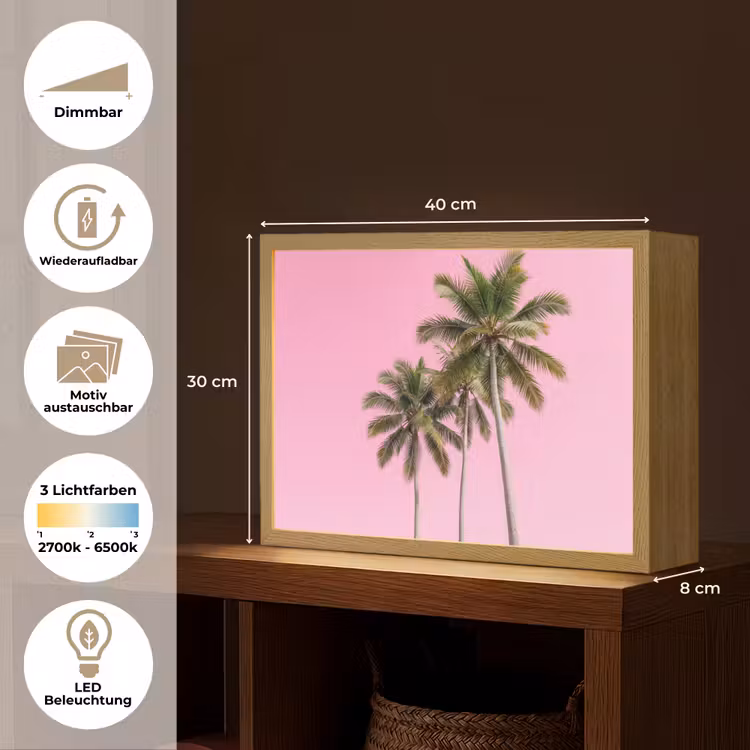 Palmboom - Tropisch - Pink Light Box met batterij (Wandlamp) middel -USP_websiteoverzichtDE