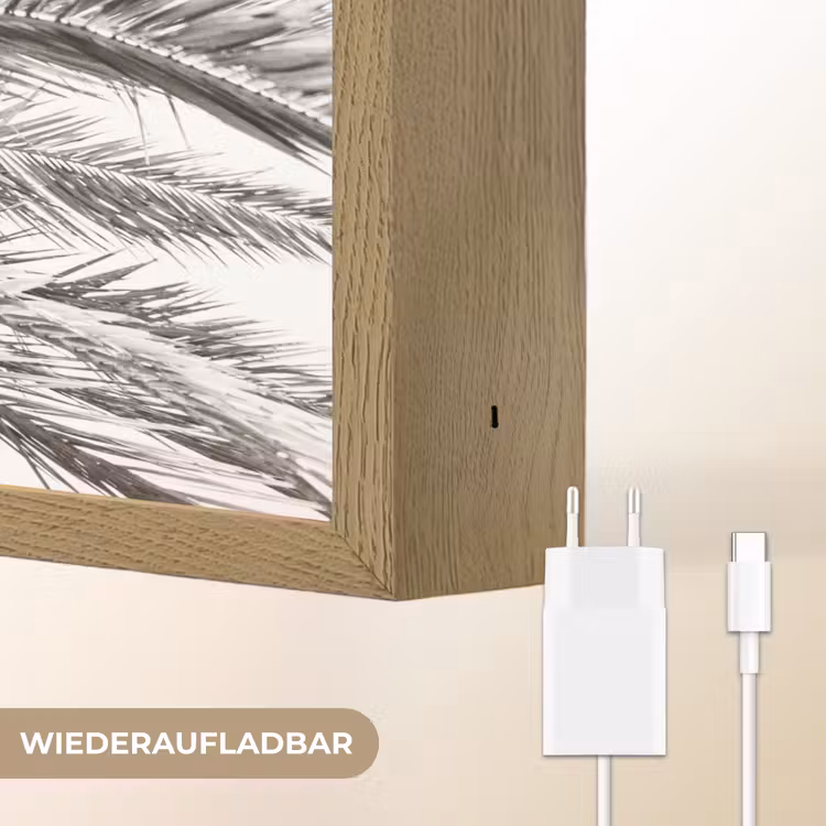 Palmboom - Tropisch - Zwart - Wit Light Box met batterij (Wandlamp) middel -USP_websiteoplaadbaarDE